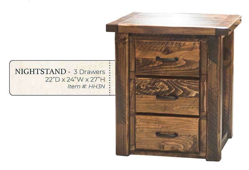 Hand Hewn 3 Drawer Nightstand - by Miller's Rustic Furniture