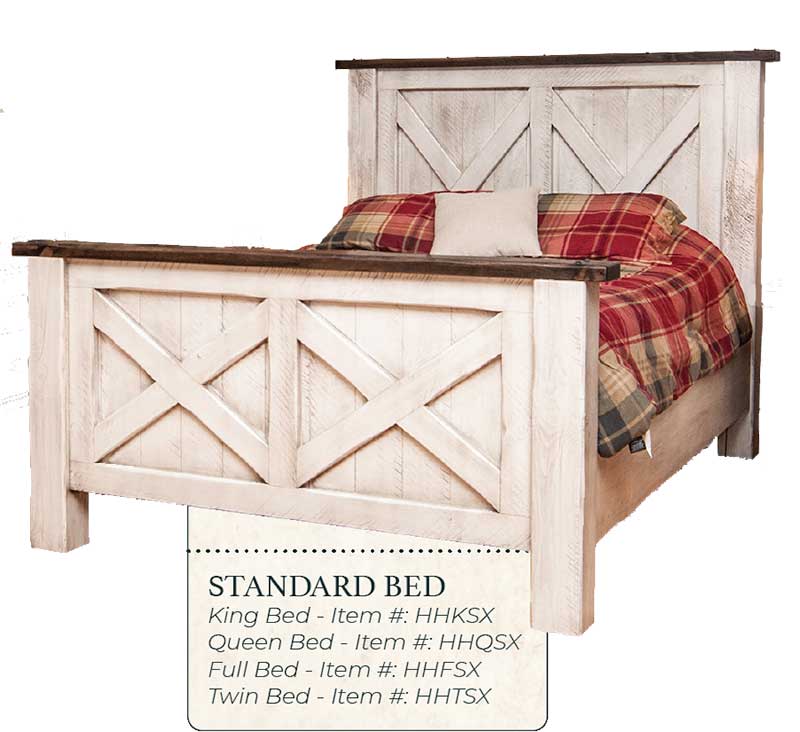 Hand Hewn Barnwood X Panel Bed - by Miller's Rustic Furniture