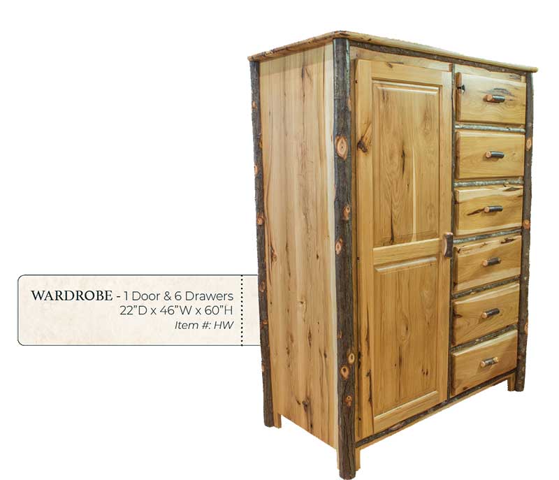 Hickory 6 Drawer 1 Door Wardrobe- by Miller's Rustic Furniture