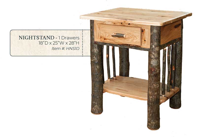 Hickory 1 Drawer Nightstand- by Miller's Rustic Furniture