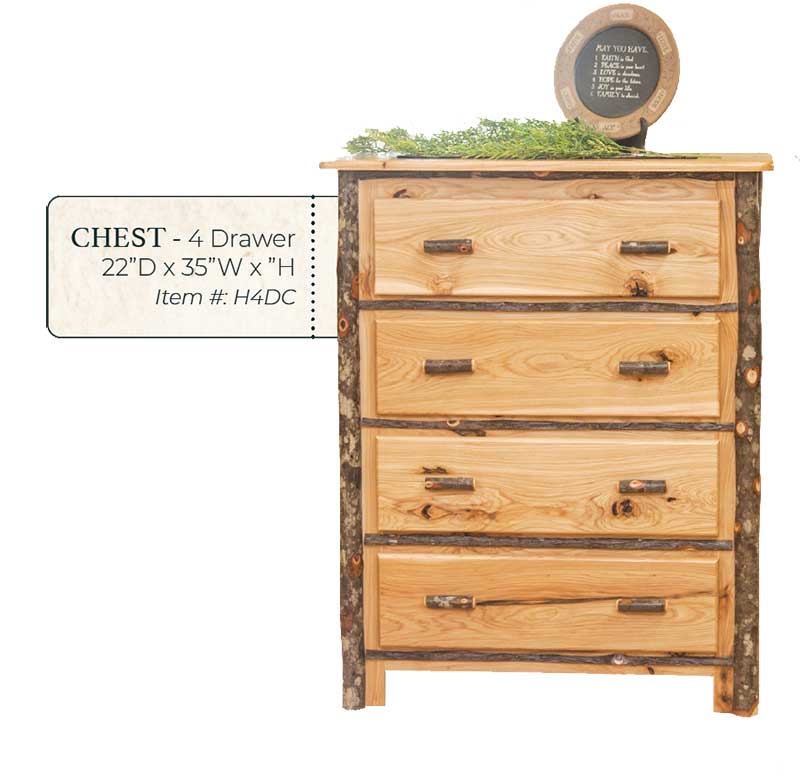 Hickory 4 Drawer Chest- by Miller's Rustic Furniture