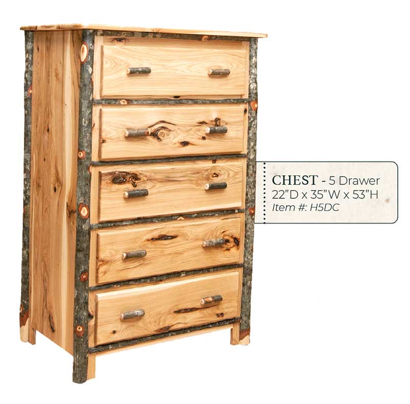 Hickory 5 Drawer Chest- by Miller's Rustic Furniture