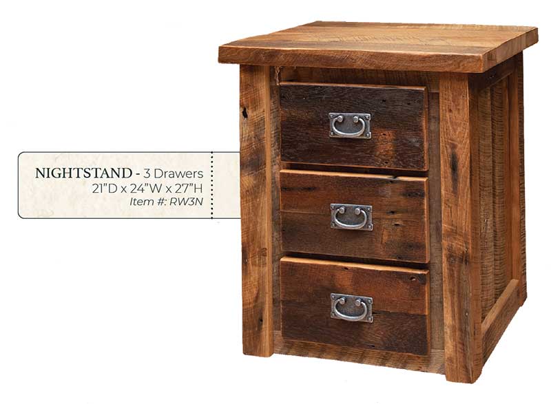 Reclaimed Barnwood 3 Drawer Nightstand - by Miller's Rustic Furniture