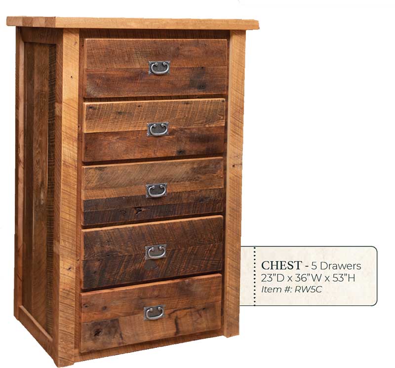 Reclaimed Barnwood 5 Drawer Chest - by Miller's Rustic Furniture