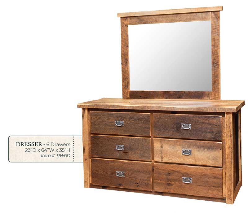 Reclaimed Barnwood 6 Drawer Dresser - by Miller's Rustic Furniture