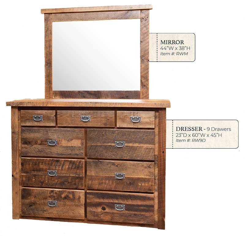 Reclaimed Barnwood 9 Drawer Dresser - by Miller's Rustic Furniture