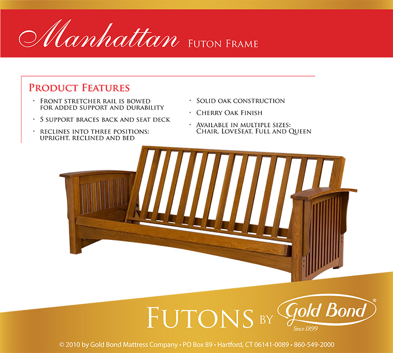 Chair Manhattan Futon Frame - Cherry Oak Finish - by Gold Bond