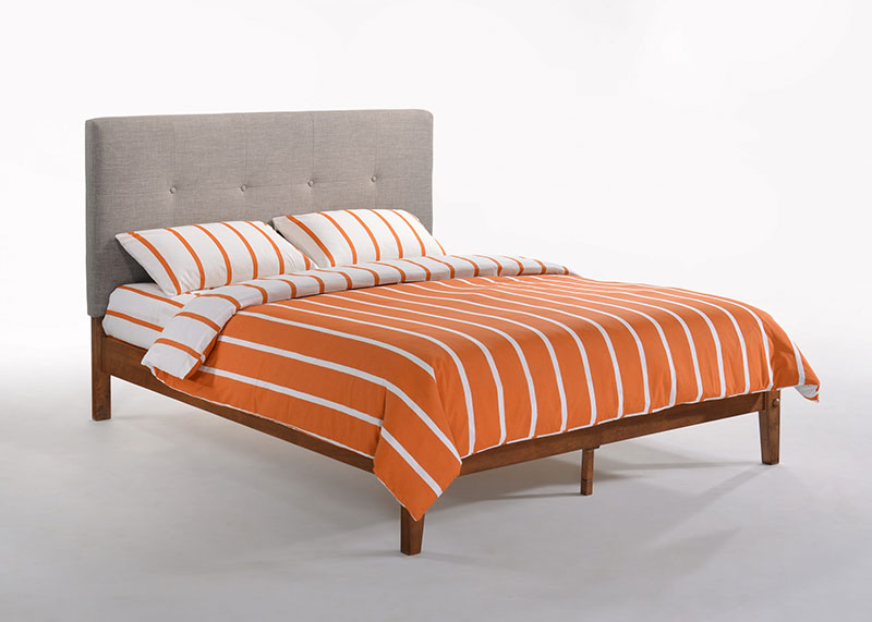 Gray Fabric and Cherry Wood Finish