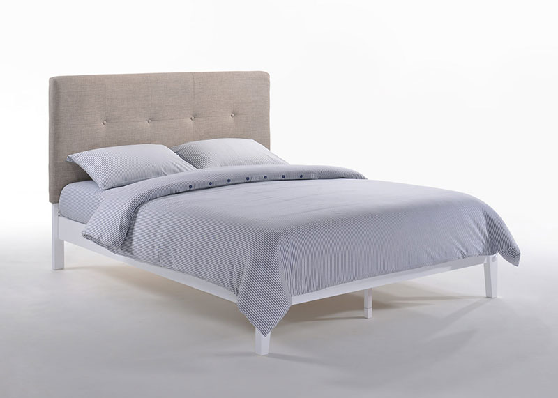 Gray Fabric and White Wood Finish